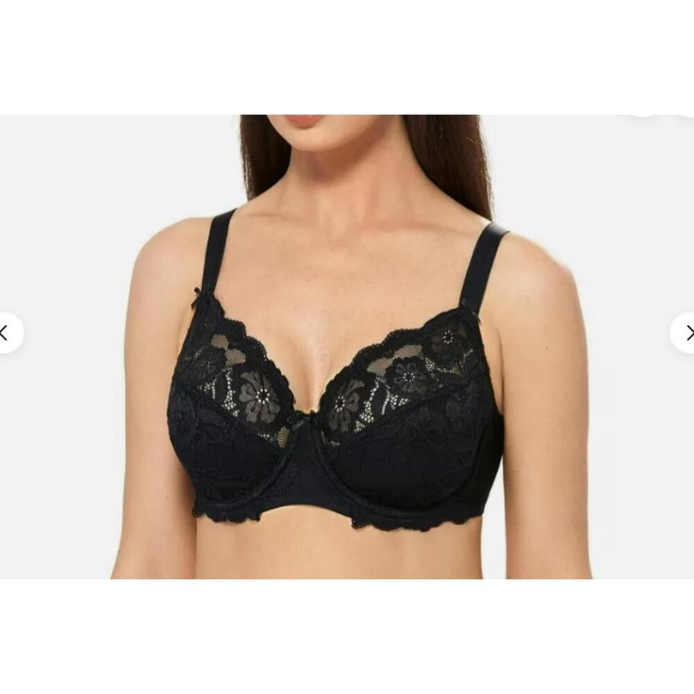 Delimira‎ Size 44E NWT W006 Black Lace Stylish Minimizer Bra Underwire